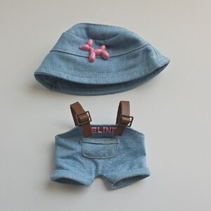 Blue Denim Hat and Shorts Set with Pink Detail Labubu Outfit